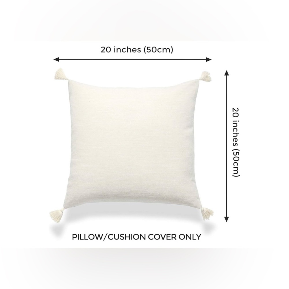 Elegant Cream Throw Pillow cover with Tassels - Picture 4 of 7